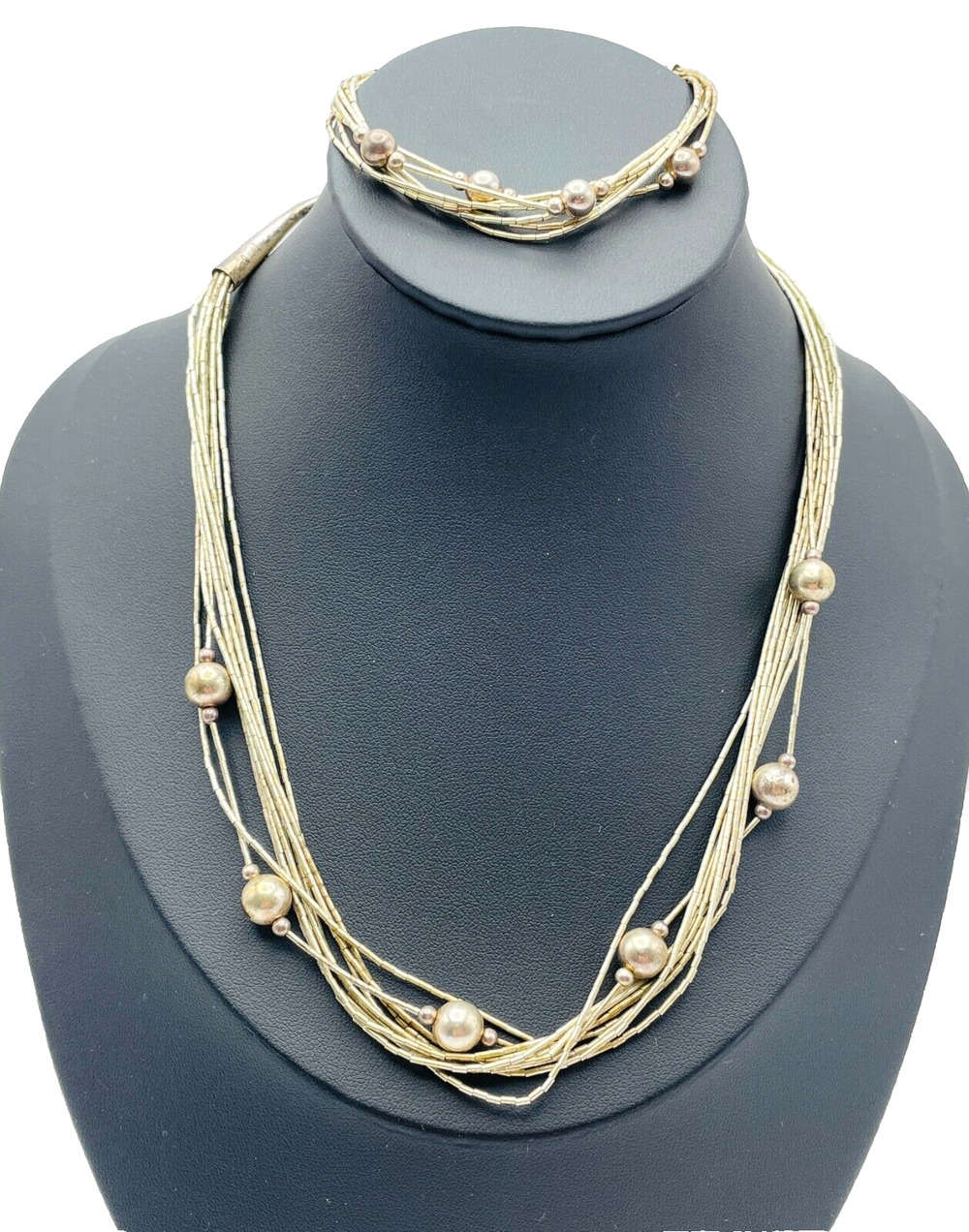 UTC Liquid Silver Multi Strand Necklace Bracelet Set Sterling Hook Clasp Tarnish